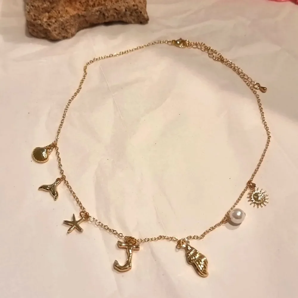New J Initial Gold Summer Charm Necklace